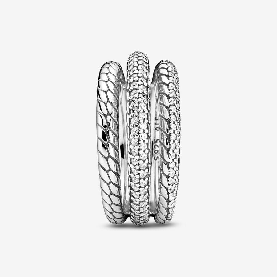 Déclaration Pandora Triple Pave Snake Pattern Argent | 9328-GXWJA