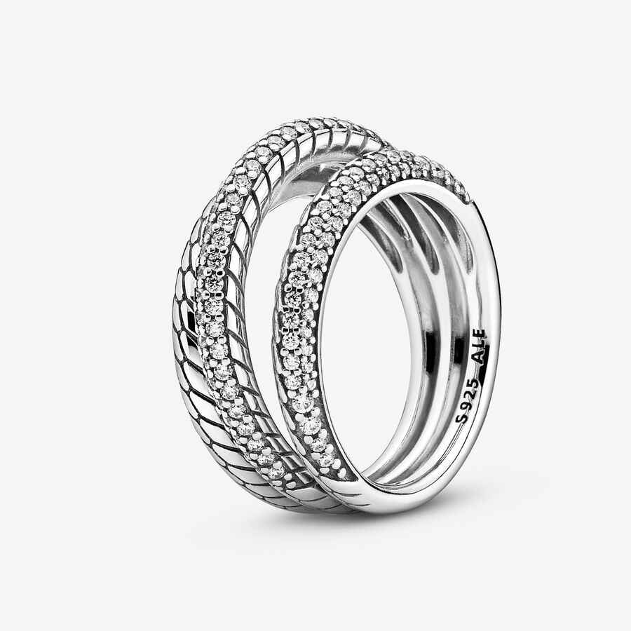 Déclaration Pandora Triple Pave Snake Pattern Argent | 9328-GXWJA