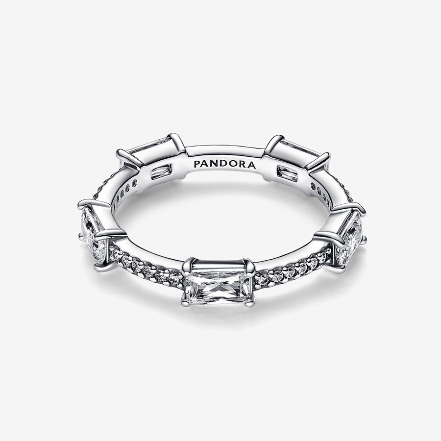 Empilable Pandora Rectangular Bars Sparkling Pave Argent | 7496-YASGD