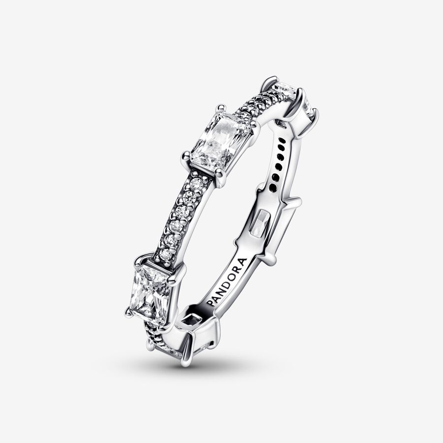 Empilable Pandora Rectangular Bars Sparkling Pave Argent | 7496-YASGD