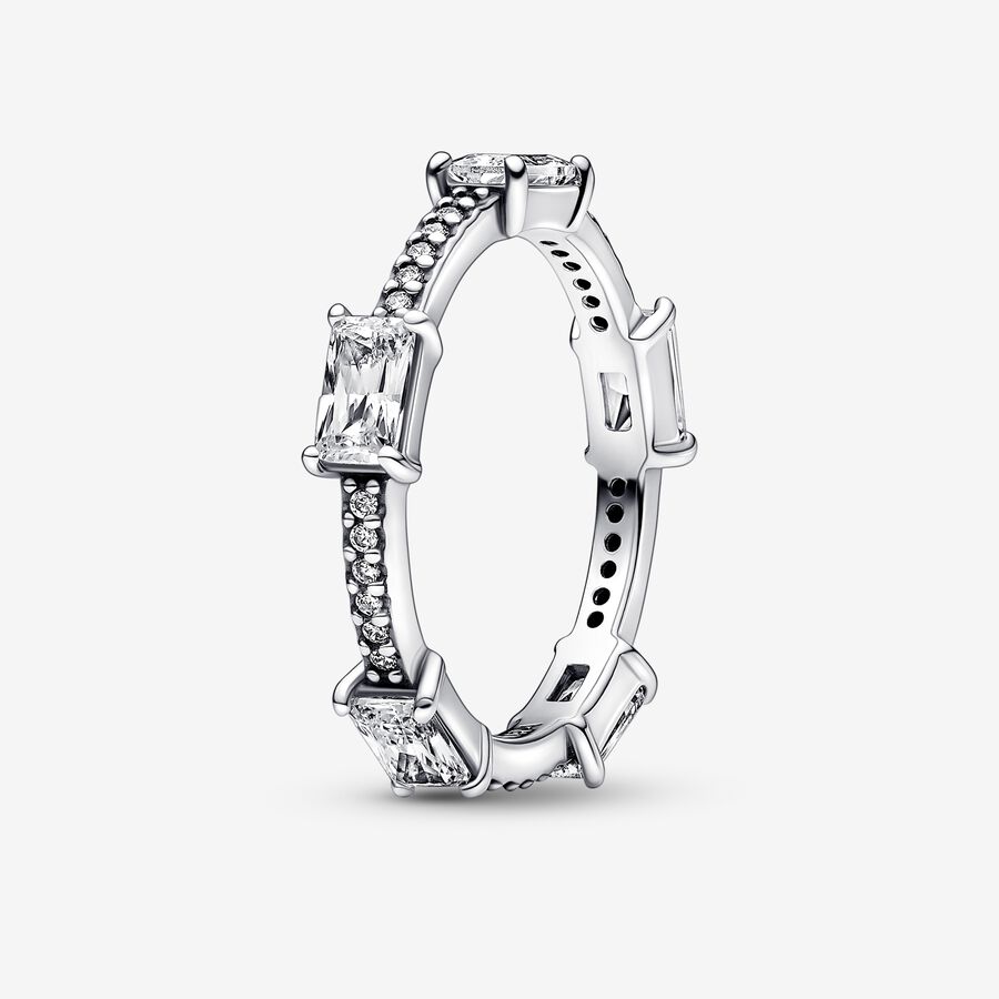 Empilable Pandora Rectangular Bars Sparkling Pave Argent | 7496-YASGD