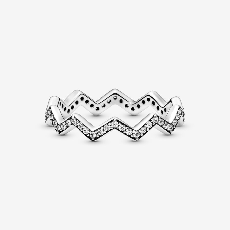 Empilable Pandora Shimmering Zigzag Argent | 9705-KAYUQ