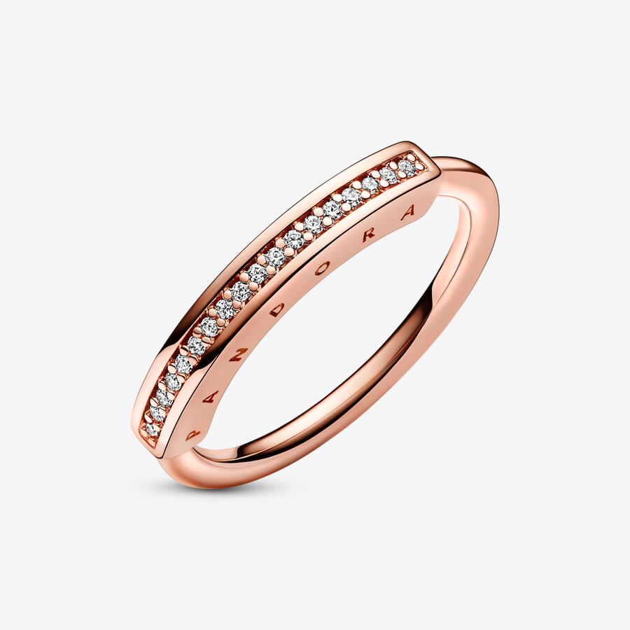 Empilable Pandora Signature I-D Pave Rose Doré | 2641-ZNVCJ