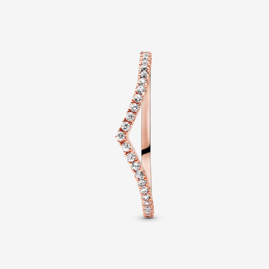 Empilable Pandora Sparkling Wishbone Rose Doré | 2156-XYURE