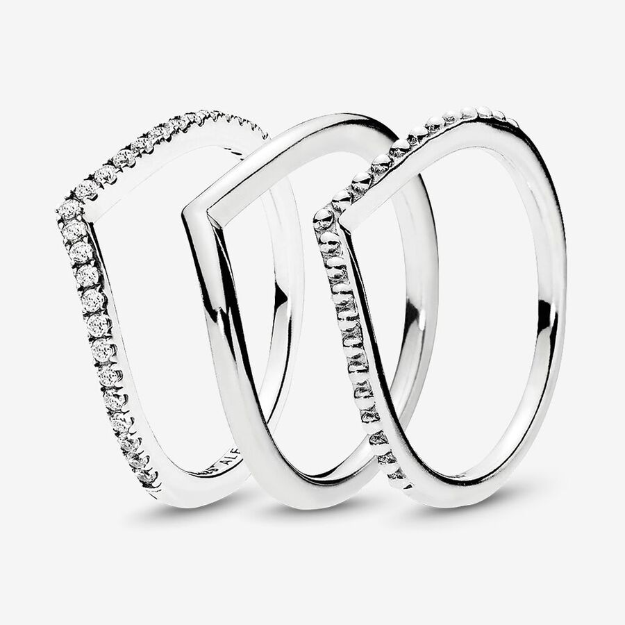 Ensembles De Bagues Pandora Sparkling Wishbone Stacking Argent | 7852-JOIBV