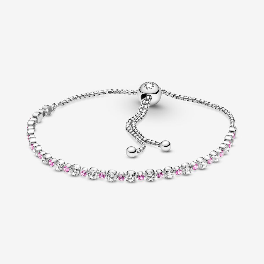 Glissement Pandora Pink & Clear Sparkle Slider Argent | 4309-MYIHG