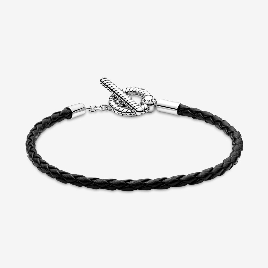 Leather Pandora Moments Braided T-bar Argent | 6857-ERNBD