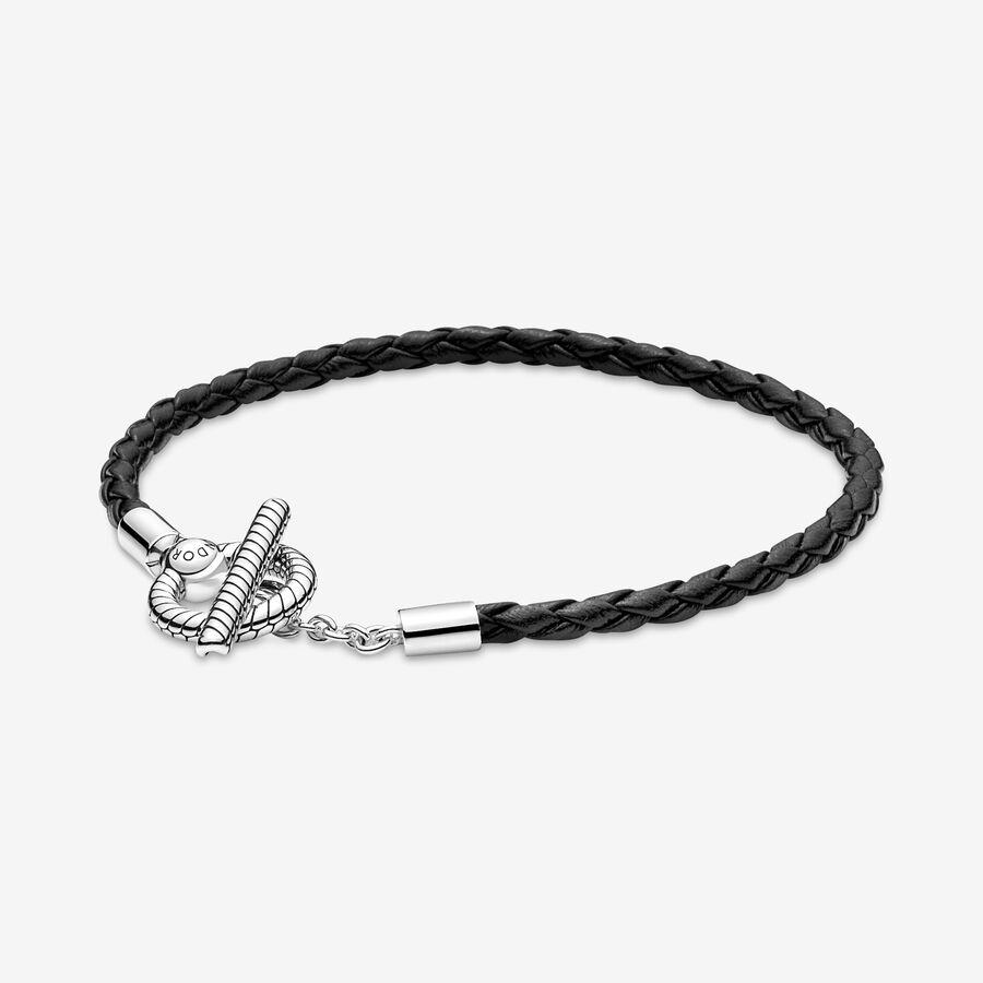 Leather Pandora Moments Braided T-bar Argent | 6857-ERNBD