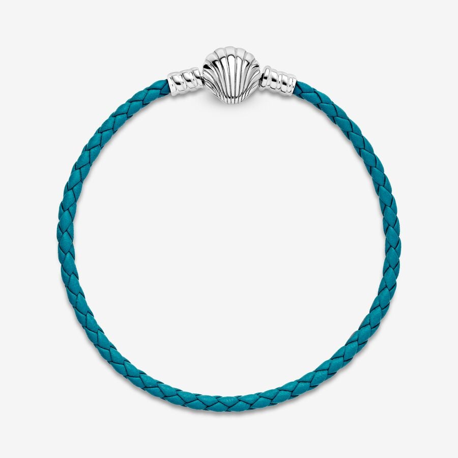 Leather Pandora Moments Seashell Clasp Turquoise Braided Argent | 1628-GNXKZ