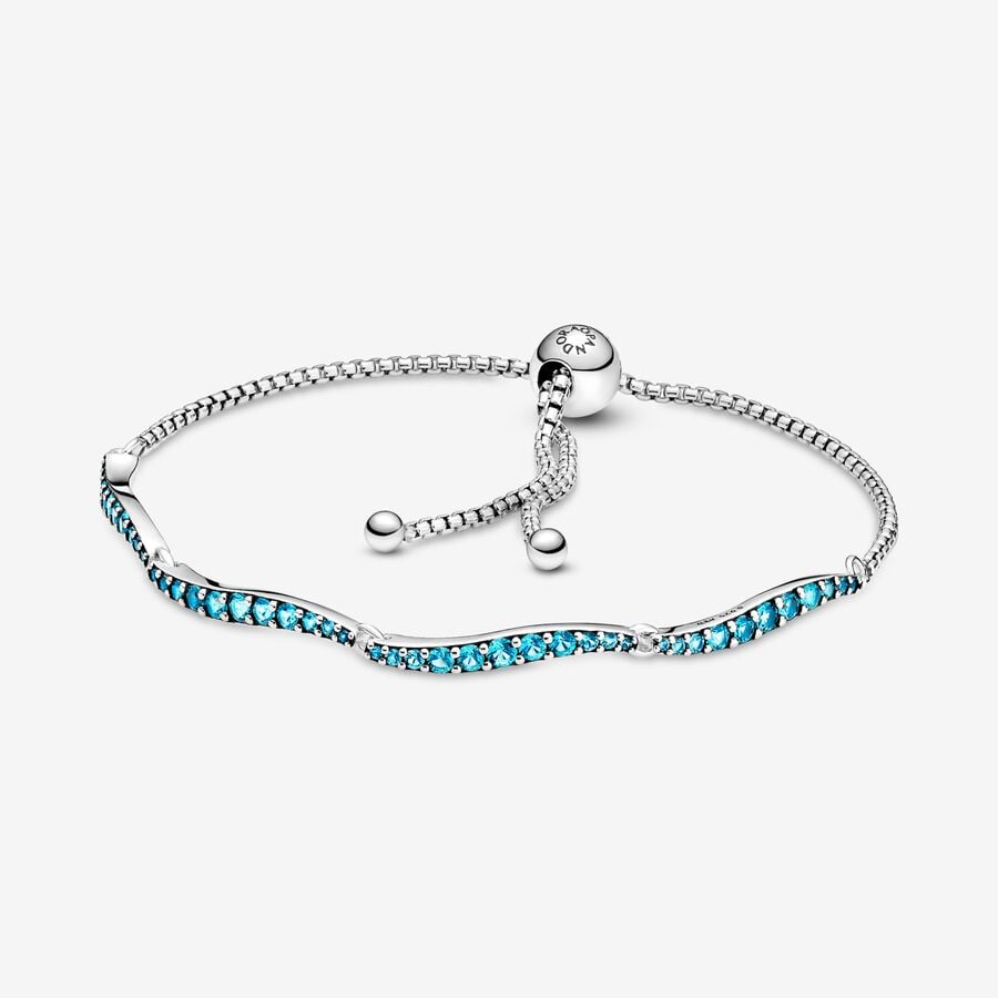 Non-Charms Pandora Blue Wavy Slider Argent | 2860-FCYTD