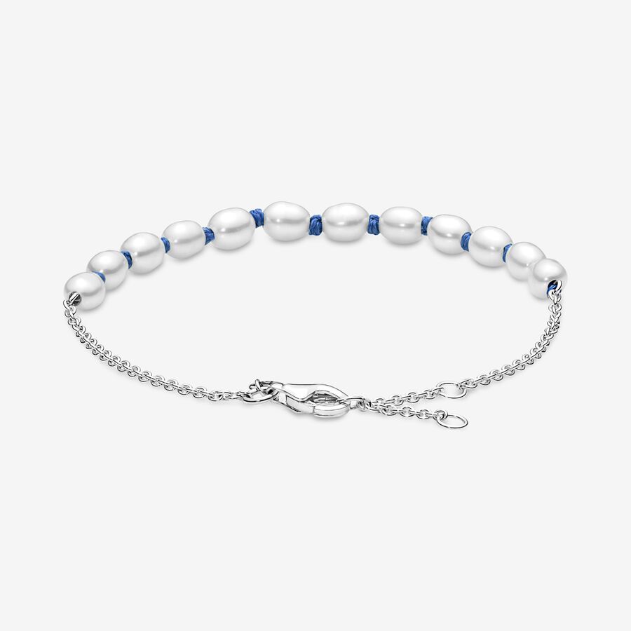 Non-Charms Pandora Treated Freshwater Cultured Pearl Blue Cord Argent | 4026-WDFJC