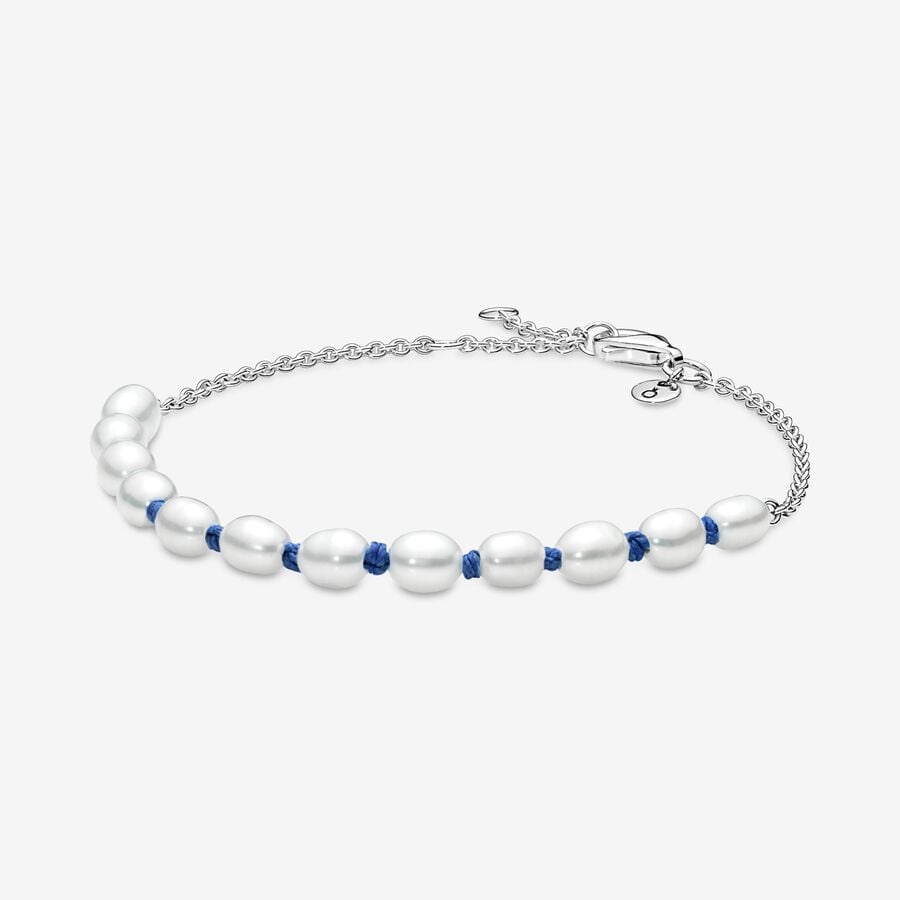 Non-Charms Pandora Treated Freshwater Cultured Pearl Blue Cord Argent | 4026-WDFJC