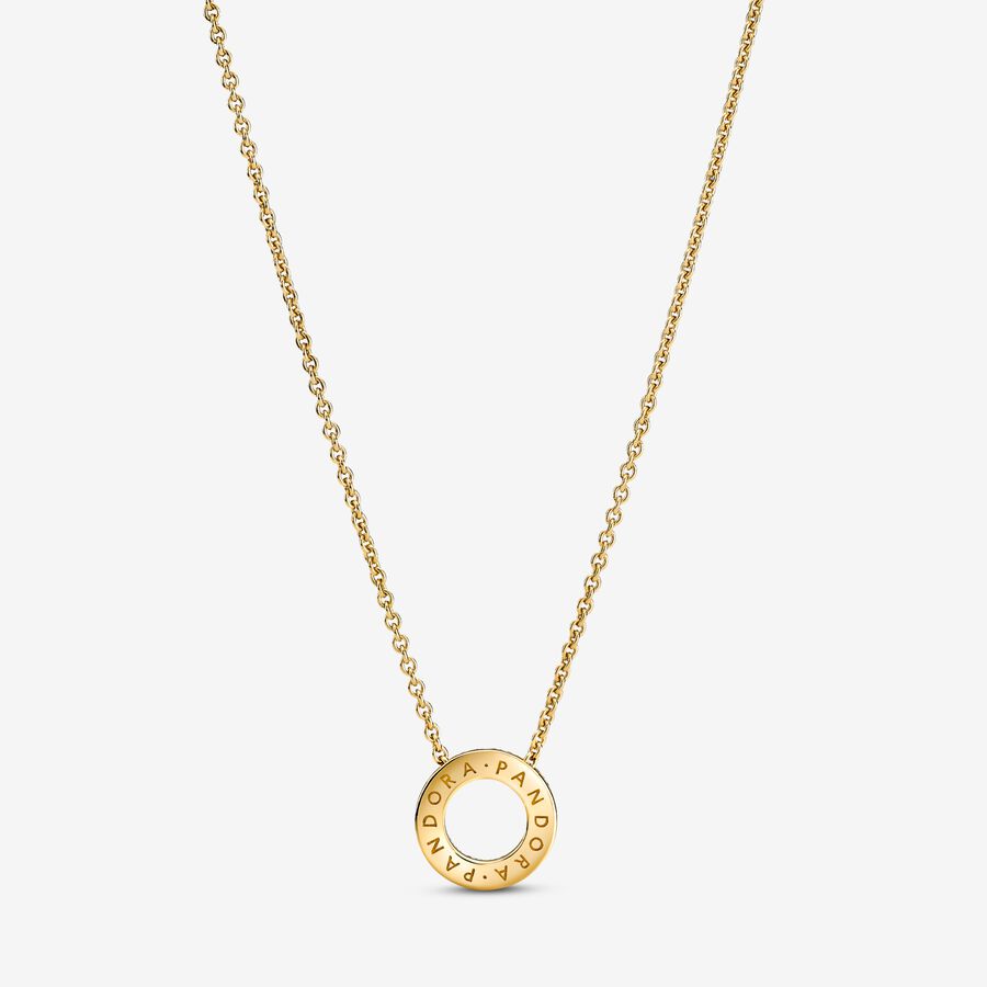 Pendentifs Pandora Logo Pave Circle Collier Doré | 6503-MTHOL