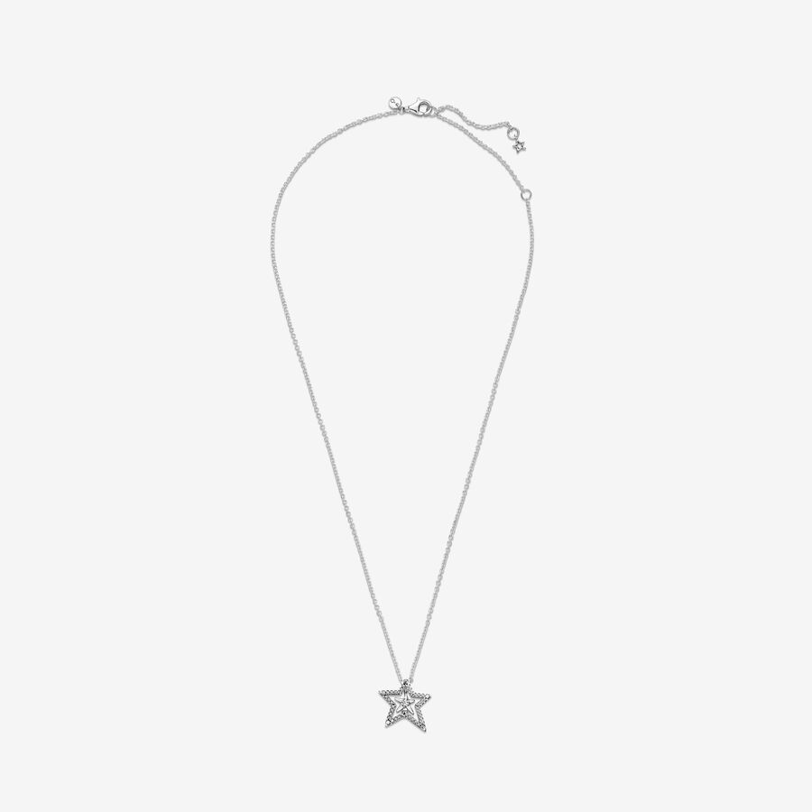 Pendentifs Pandora Pave Asymmetric Star Collier Argent | 3459-HFPAS