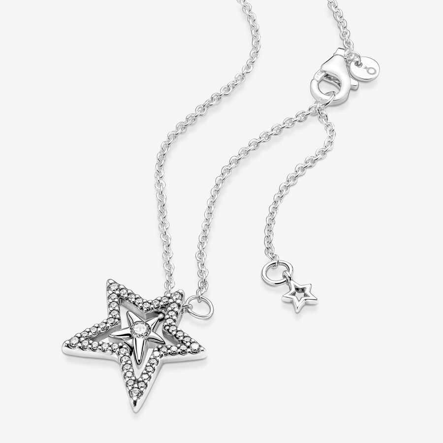 Pendentifs Pandora Pave Asymmetric Star Collier Argent | 3459-HFPAS