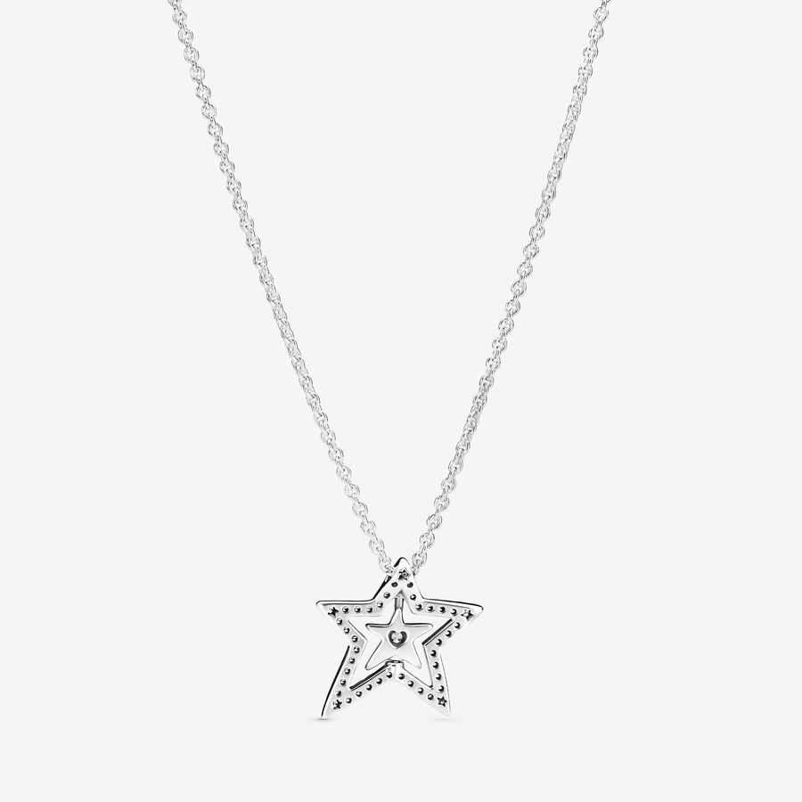 Pendentifs Pandora Pave Asymmetric Star Collier Argent | 3459-HFPAS