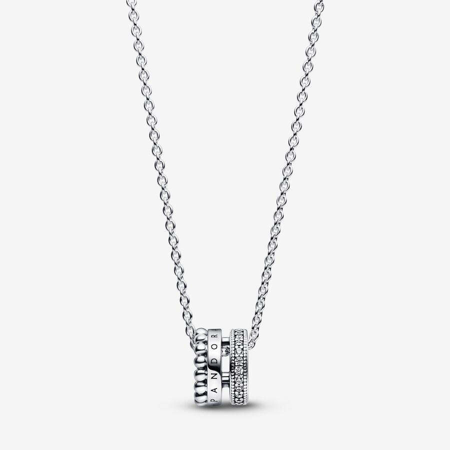 Pendentifs Pandora Signature Logo Pave & Beads & Argent | 8704-EJTKQ