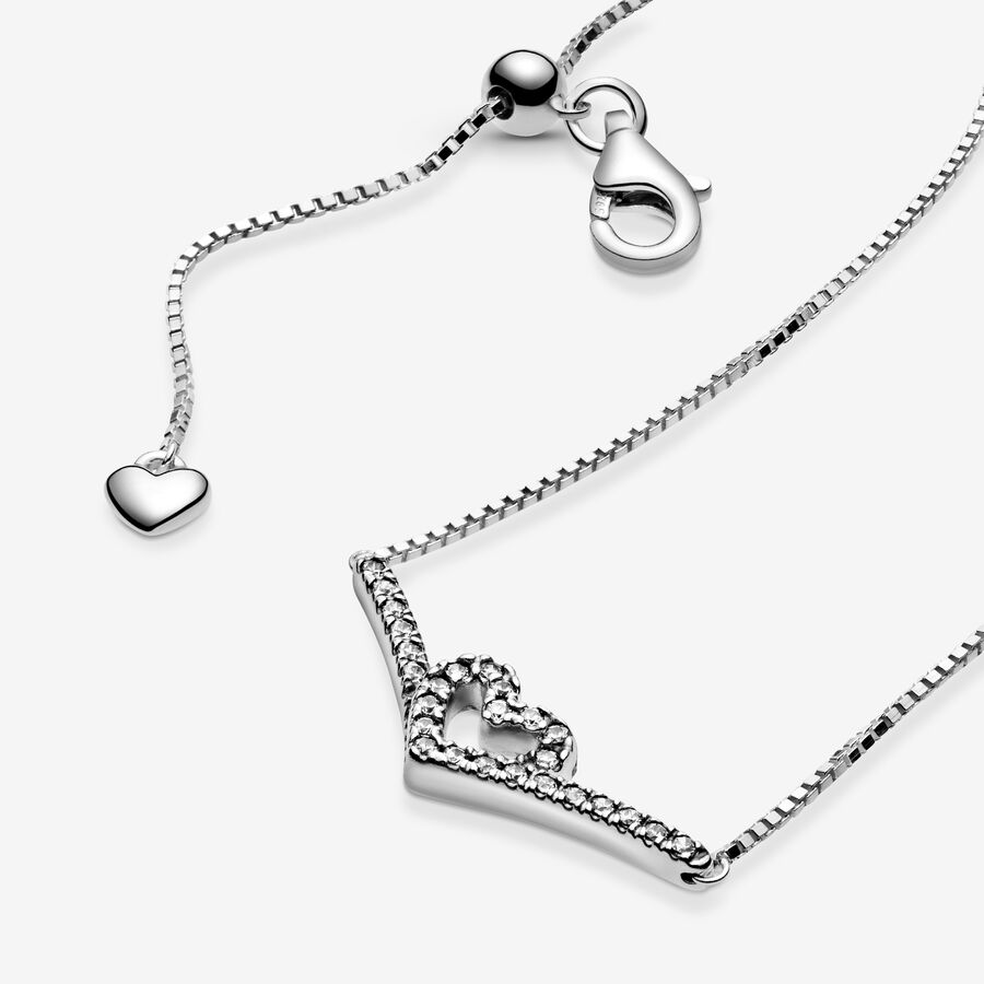 Pendentifs Pandora Sparkling Wishbone Collier Argent | 9251-RCQXB