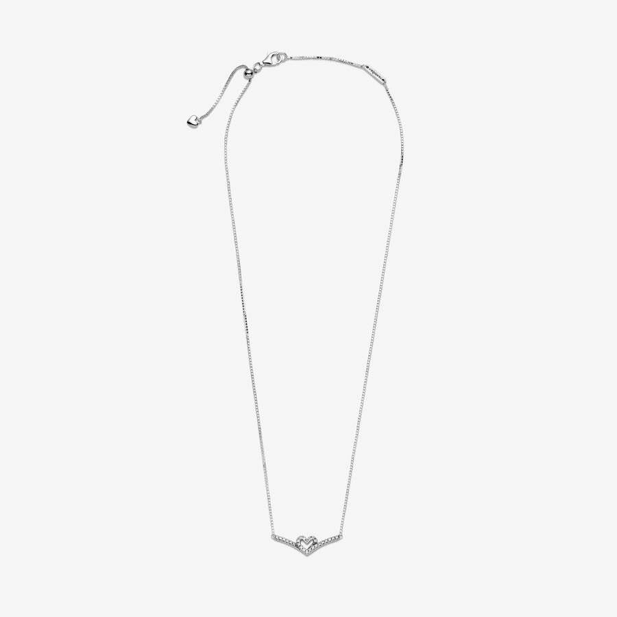 Pendentifs Pandora Sparkling Wishbone Collier Argent | 9251-RCQXB