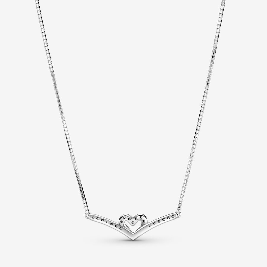 Pendentifs Pandora Sparkling Wishbone Collier Argent | 9251-RCQXB