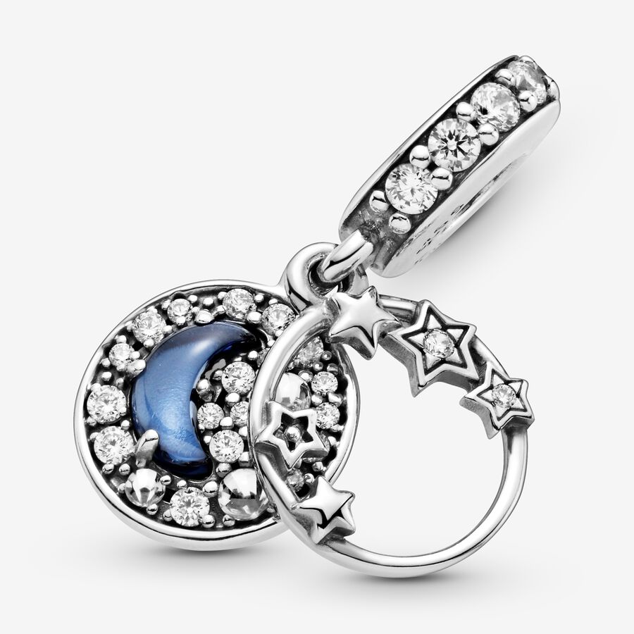 Pendre Pandora Blue Night Sky Crescent Moon & Stars Argent | 6825-BSHPE