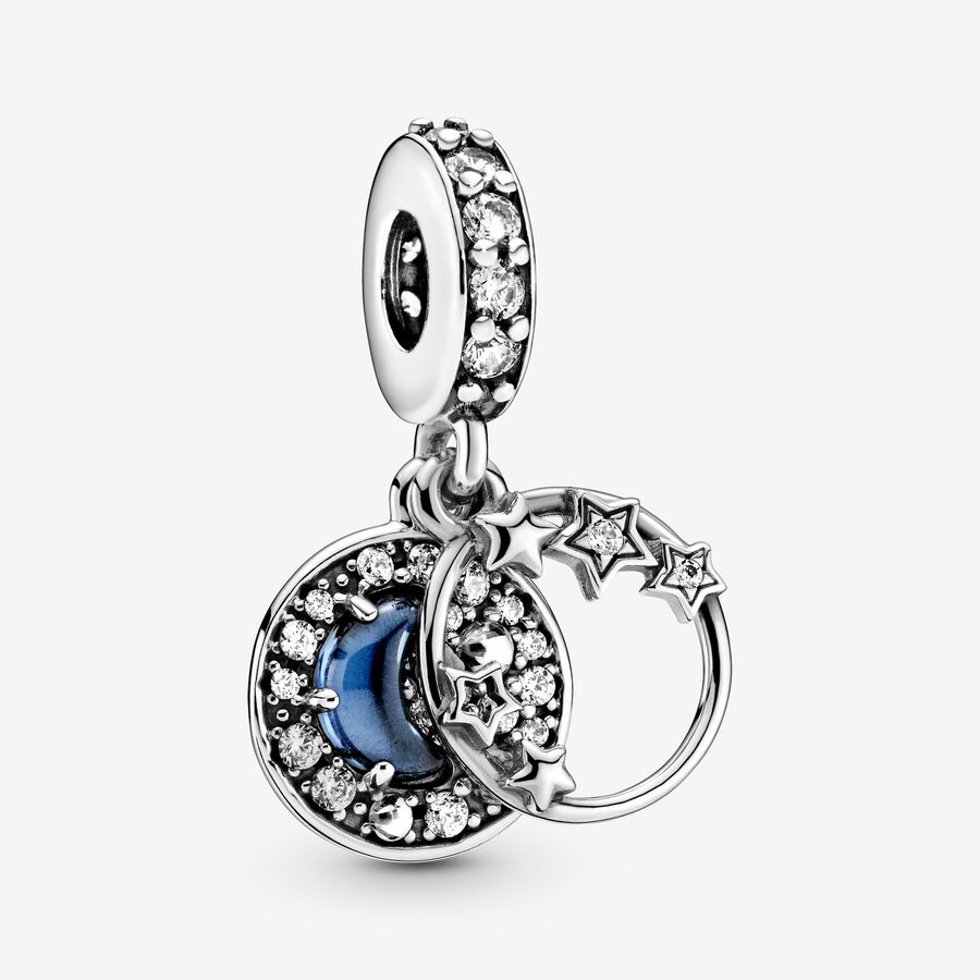 Pendre Pandora Blue Night Sky Crescent Moon & Stars Argent | 6825-BSHPE