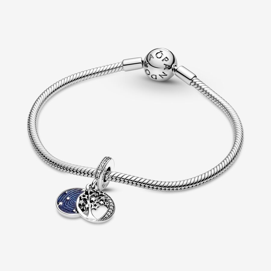 Pendre Pandora Double Tree & Galaxy Moon Argent | 4257-WHCKD