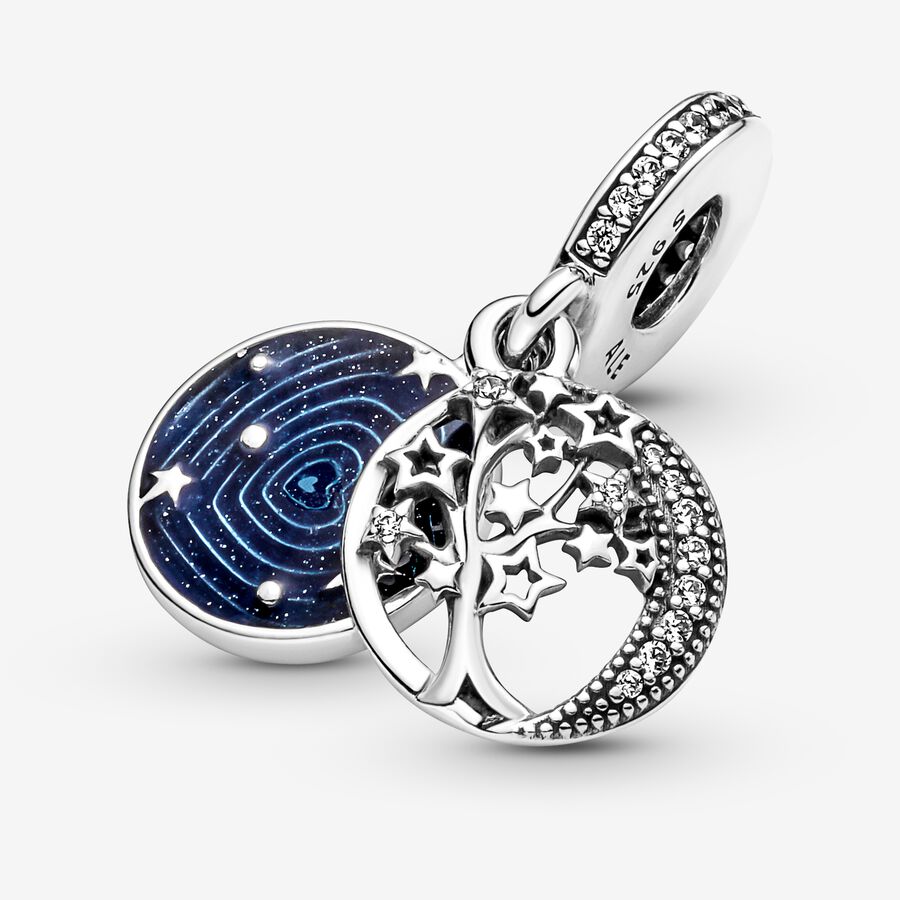 Pendre Pandora Double Tree & Galaxy Moon Argent | 4257-WHCKD