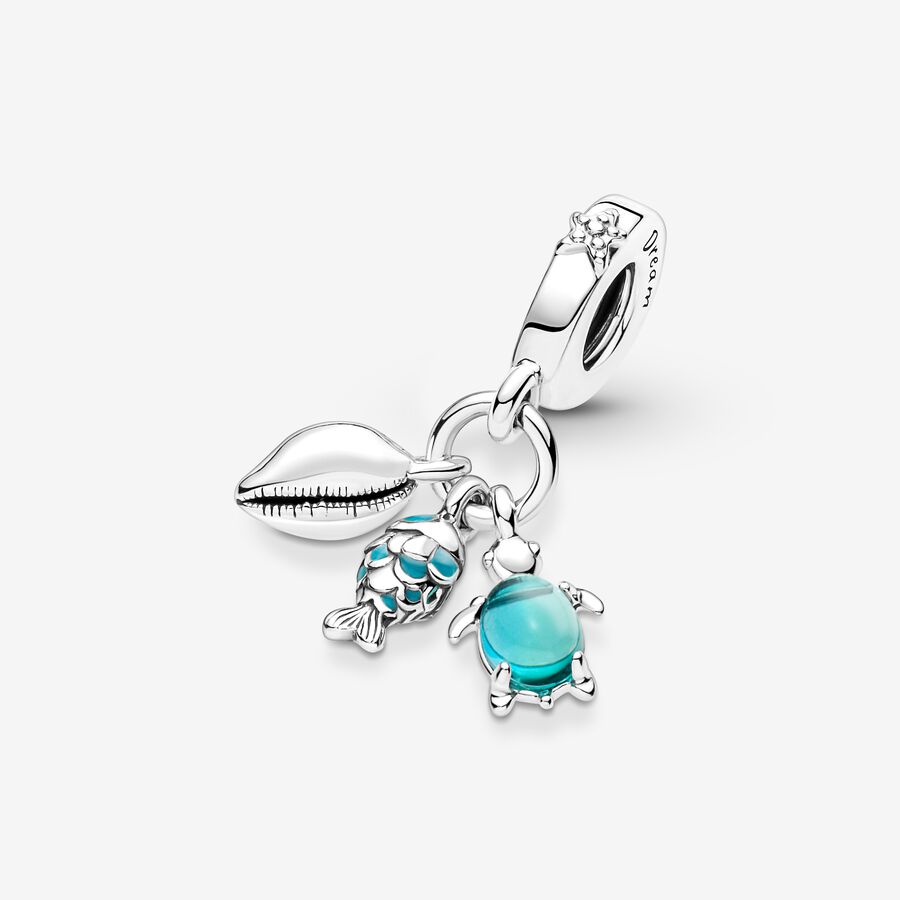 Pendre Pandora Fish Sea Turtle & Conch Triple Argent | 6291-XSUDF