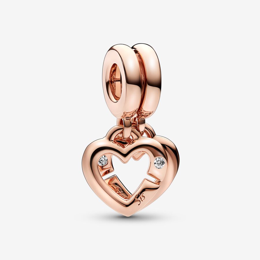 Pendre Pandora Linked Sister Hearts Split Rose Doré | 6915-YVWCG