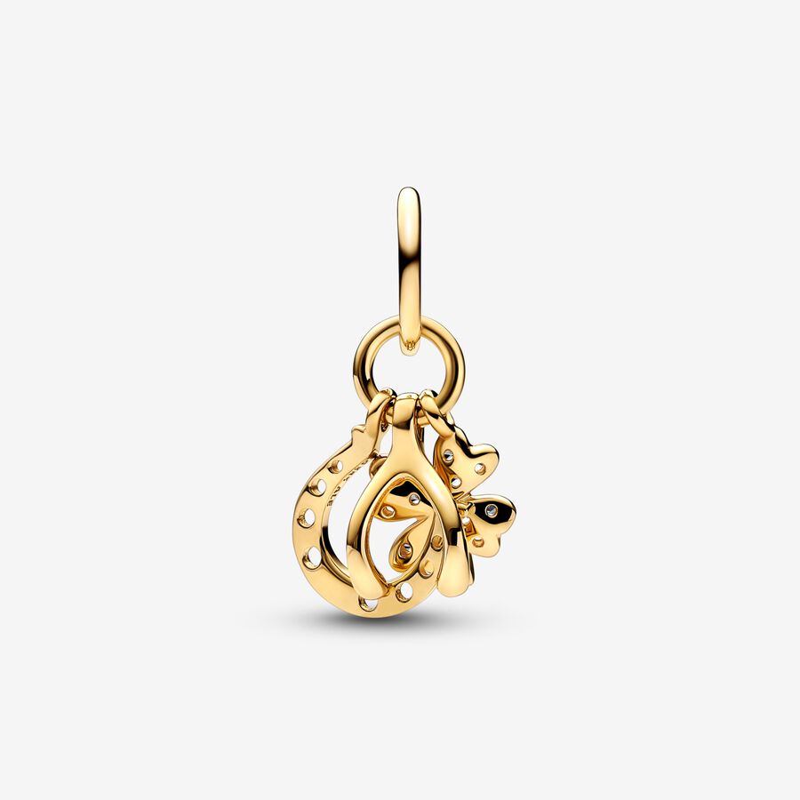 Pendre Pandora Lucky Clover Wishbone & Horseshoe Doré | 7854-BUZMF