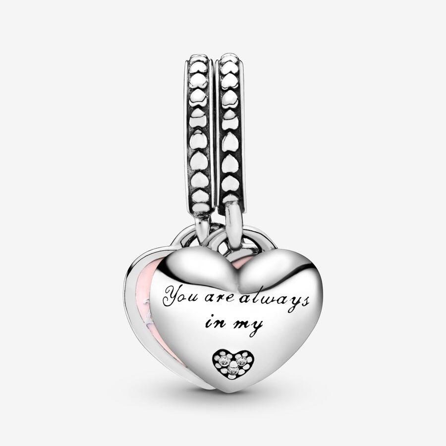 Pendre Pandora Mother & Daughter Hearts with Clear CZ Argent | 1306-IYXMD