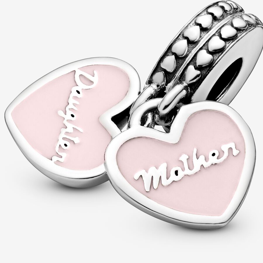 Pendre Pandora Mother & Daughter Hearts with Clear CZ Argent | 1306-IYXMD