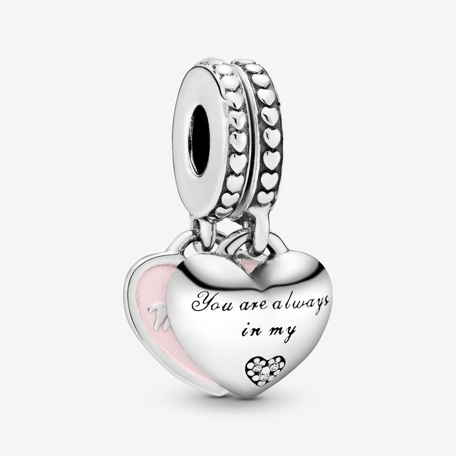 Pendre Pandora Mother & Daughter Hearts with Clear CZ Argent | 1306-IYXMD