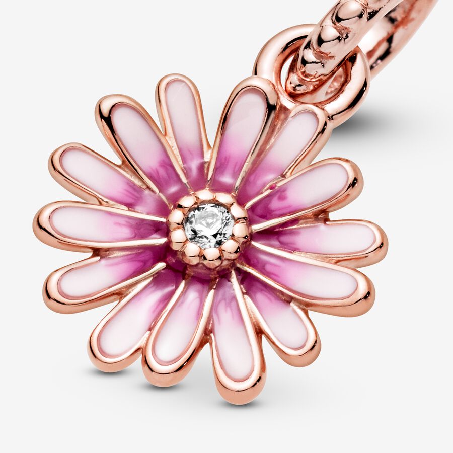 Pendre Pandora Pink Daisy Flower Rose Doré | 3726-VIGUZ