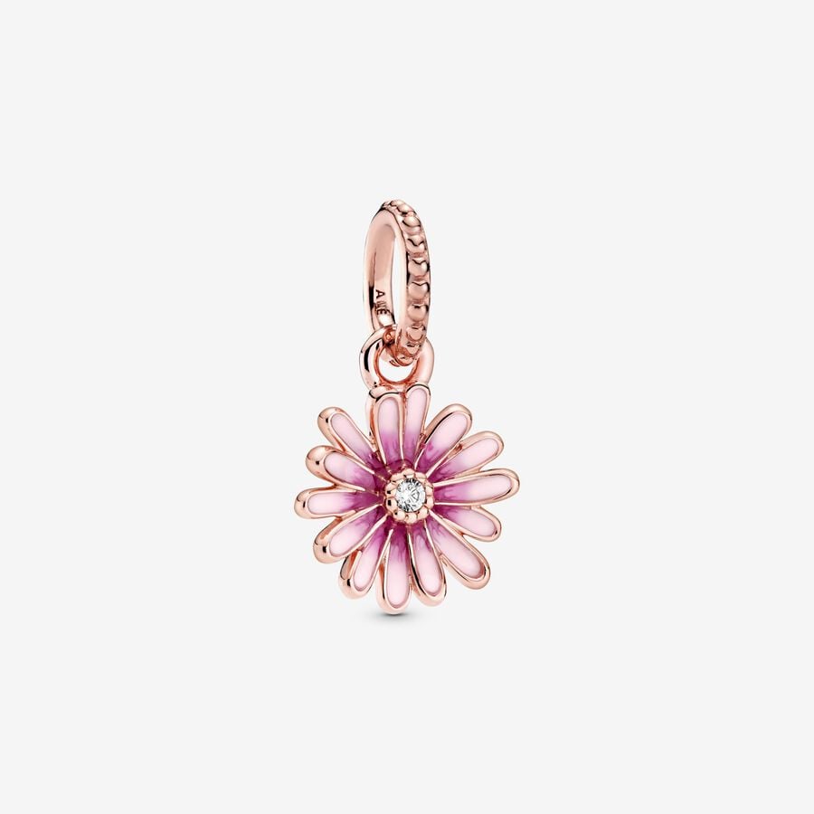 Pendre Pandora Pink Daisy Flower Rose Doré | 3726-VIGUZ