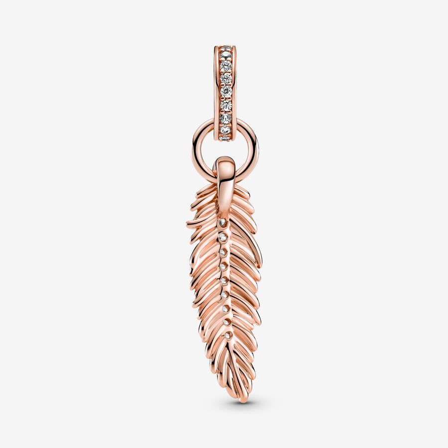 Pendre Pandora Sparkling Feather Rose Doré | 3240-STOVC