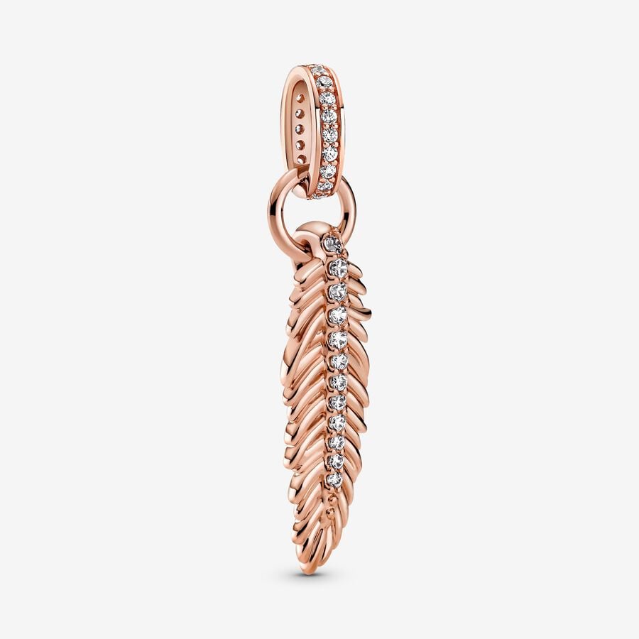 Pendre Pandora Sparkling Feather Rose Doré | 3240-STOVC