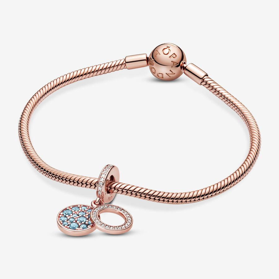 Pendre Pandora Sparkling Light Blue Disc Double Rose Doré | 5042-AWGXY