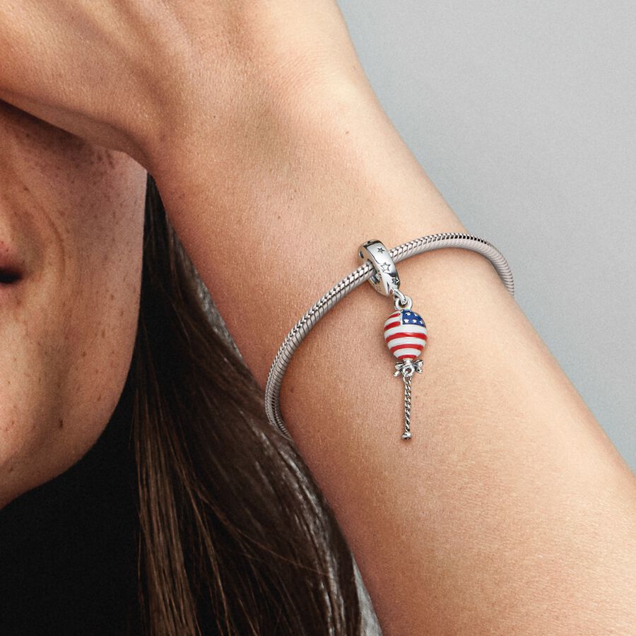 Pendre Pandora Stars Stripes & Bow Balloon Argent | 8561-RYOXV