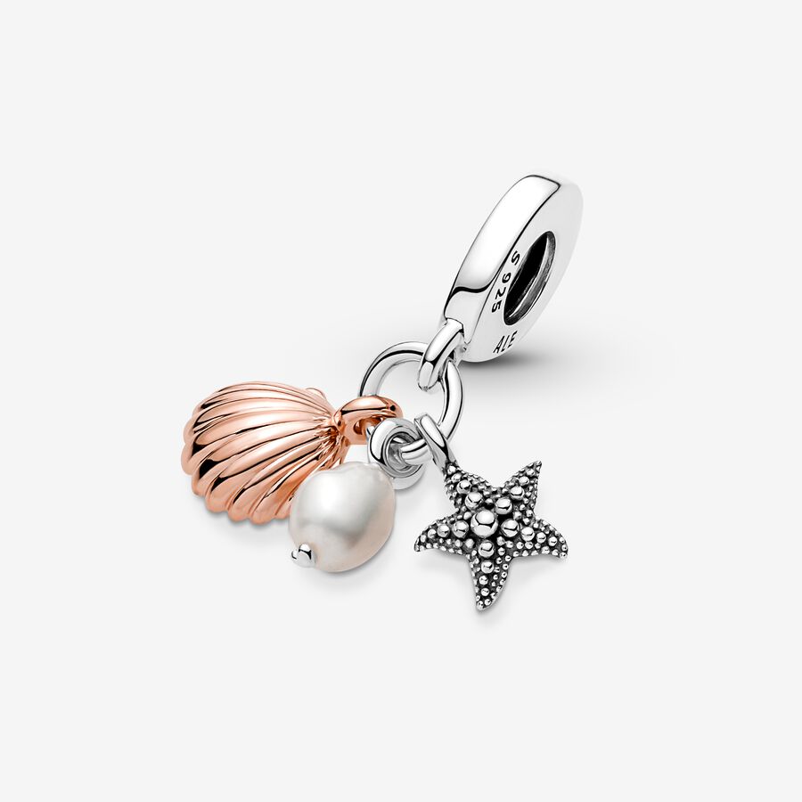 Pendre Pandora Treated Freshwater Cultured Pearl Starfish & Shell Triple Two-tone | 3512-EFJOD