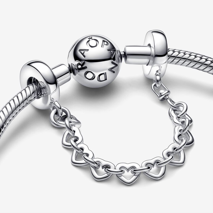 Safety Pandora Linked Hearts Argent | 5132-SYUWH