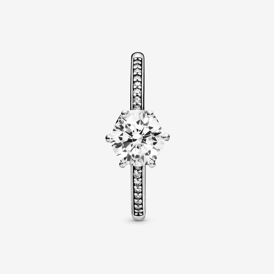 Solitaire Pandora Clear Sparkling Crown Argent | 0541-ZTKXQ