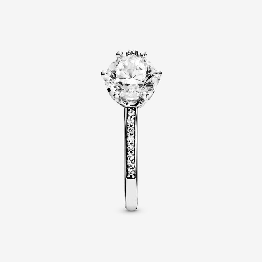 Solitaire Pandora Clear Sparkling Crown Argent | 0541-ZTKXQ