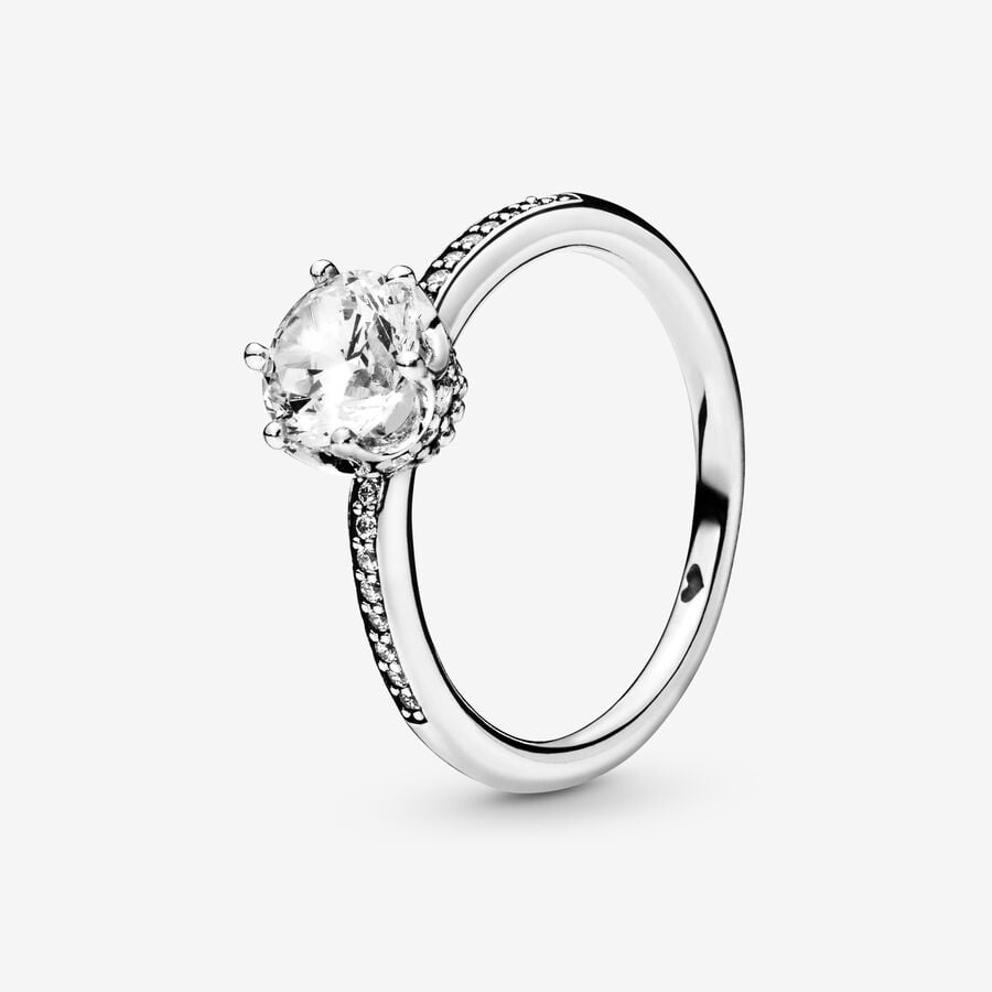 Solitaire Pandora Clear Sparkling Crown Argent | 0541-ZTKXQ