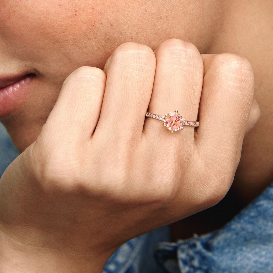 Solitaire Pandora Pink Sparkling Crown Rose Doré | 8316-BRTKE