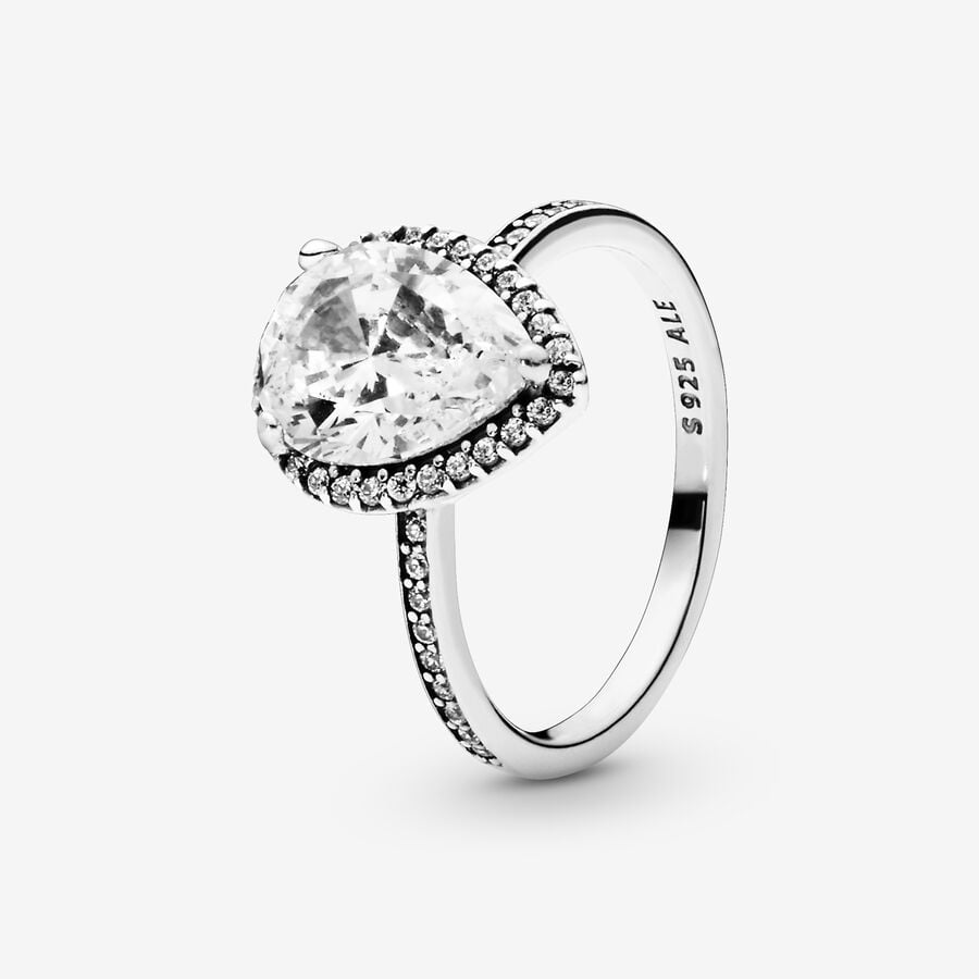 Solitaire Pandora Radiant Teardrop with Cubic Zirconia Argent | 9572-FVZXI