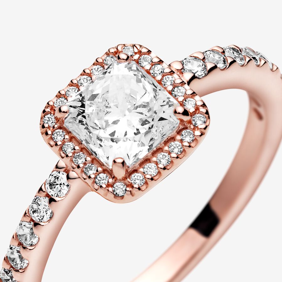 Solitaire Pandora Square Sparkle Rose Doré | 3186-VDQZF