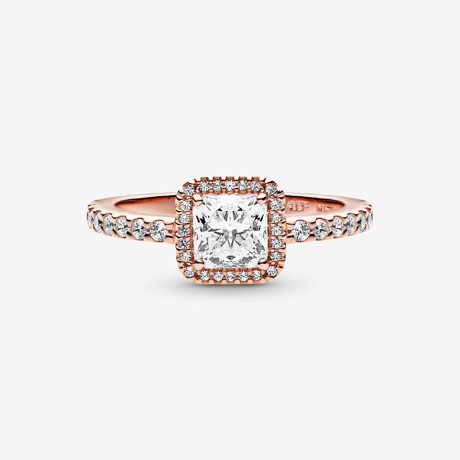 Solitaire Pandora Square Sparkle Rose Doré | 3186-VDQZF