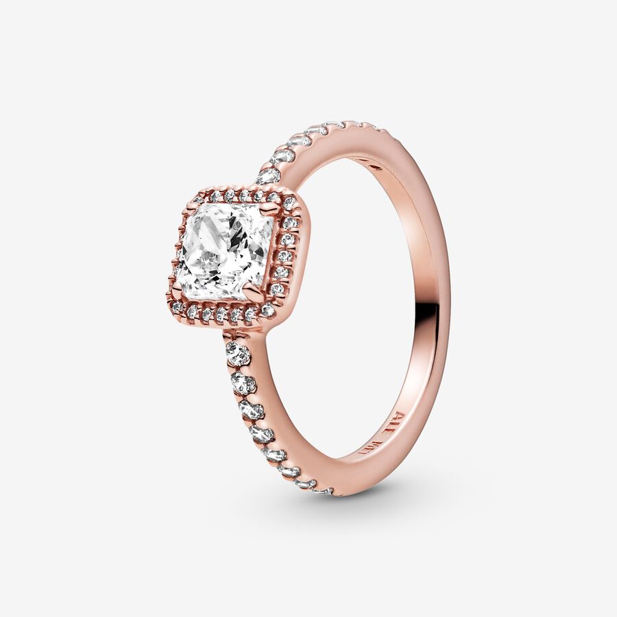 Solitaire Pandora Square Sparkle Rose Doré | 3186-VDQZF